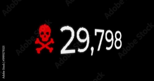 Concept of counting deceased or dead people with red icon and white numbers