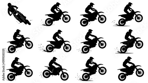 Motocross Dirt Bike Riders Silhouette Vector Set - Extreme Sports Action