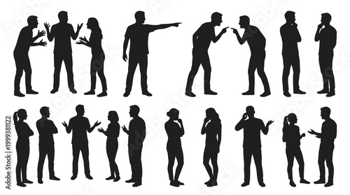 Human Communication Silhouettes Vector Set: People Interacting, Arguing  Discussing