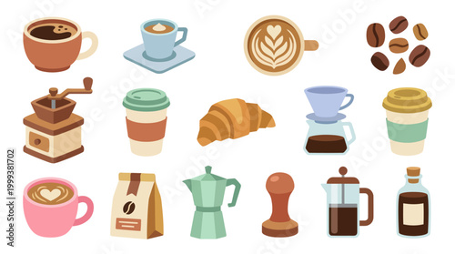Flat Design Coffee Icons - Vector Graphics Set for Cafe