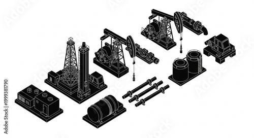 Set of Industrial Mechanical Machine Components and Parts.