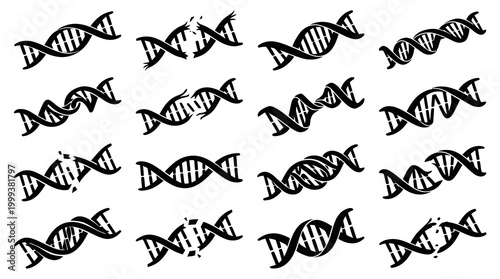 Science Medical DNA Double Helix Genetic Mutation Repair Black  White Glyph Icons