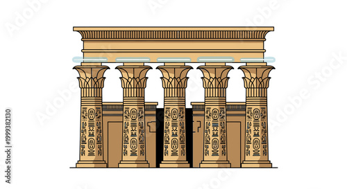 A digital illustration of an ancient Egyptian-style structure with six ornate columns and a lintel against a plain white background.