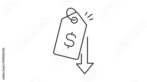 Εκτύπωση καμβά Price Drop and Deflation Risk Minimalist Black Line Vector Icon on White Background