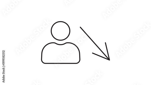 Unemployment Rate and Job Loss Concept Vector Icon Illustration featuring a Person and Downward Arrow. Minimalist Black Line Art with Editable Stroke for Business, Economy, and HR Statistics.