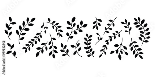 Foto Black silhouette branches with leaves on white background