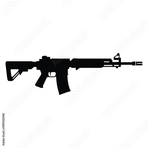 Black silhouette of a modern assault rifle firearm