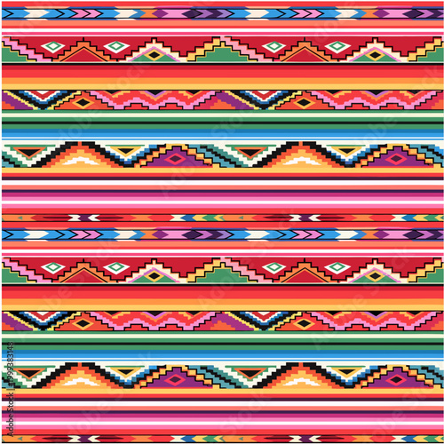 Blanket stripes seamless vector pattern. Background for Cinco de Mayo party decor or ethnic mexican fabric pattern with colorful stripes. Serape design