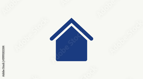 A simple blue house icon on a white background with a triangular roof