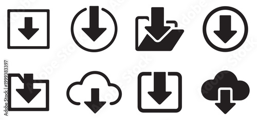 File folder and cloud download icon set for mobile application storage and data management. vector illustration eps 10