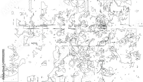 Abstract World Map Background with Black Ink Splatter Line Art