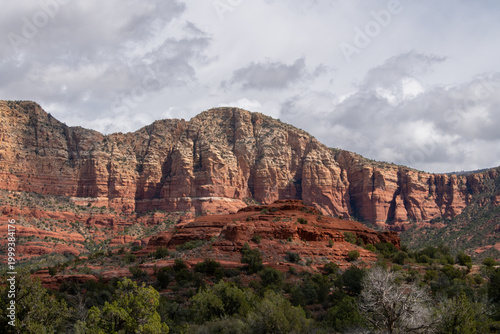 Layered Red Rock Formations and Ancient Sandstone Cliffs in Sedona Arizona