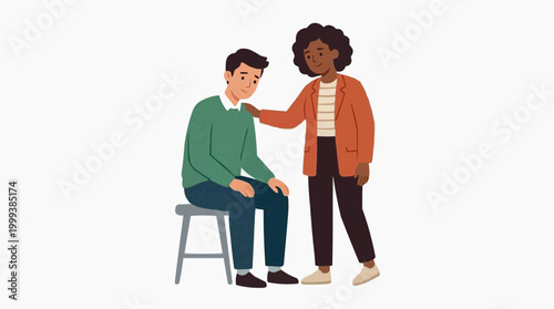 A supportive shoulder and emotional assistance, illustrated with compassion, representing mental wellness and the significance of empathy. 