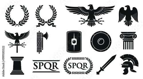 Ancient Roman Empire Symbols and Artifacts Glyph Icon Set