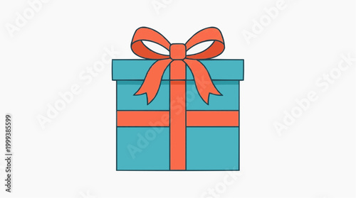 A vibrantly colored gift box, wrapped with a delicate ribbon, radiates anticipation and joy. The flat design enhances the sense of simplicity and celebration.