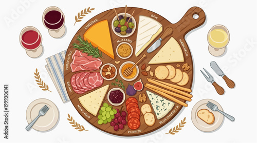 A meticulously curated cheese and charcuterie board offers a visually stunning display of culinary delights, featuring a variety of cheeses, cured meats, and accompaniments.