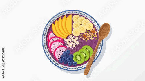 An appetizing and wholesome fruit bowl. Fresh and inviting, the arrangement features an array of colorful fruits in a healthy and artistic presentation.