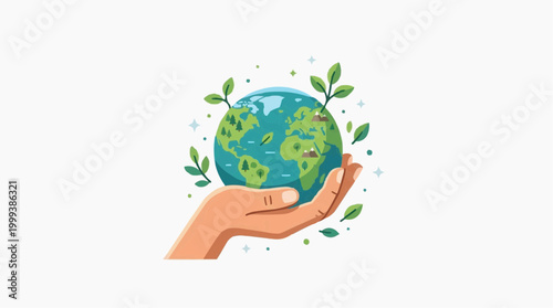 A symbolic illustration depicting a hand cradling the earth, representing environmental protection, sustainability, and the delicate balance of our planet.