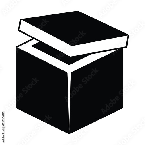 Black box with lid open on white background