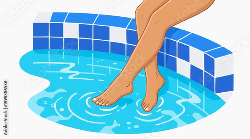 A refreshing moment of relaxation captured in this illustrated scene, featuring legs gracefully dipping into a cool, inviting pool.