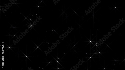 Twinkling blinking stars in sky with glimmer shine, Abstract background. star glow fields flying in galaxy space star burst light. Dark blue starry in the night sky,