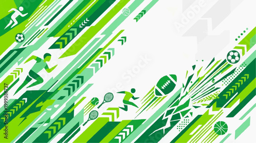 Dynamic and modern, an energetic illustration bursts with the essence of sports, featuring various silhouettes. The artwork exudes a sense of motion.