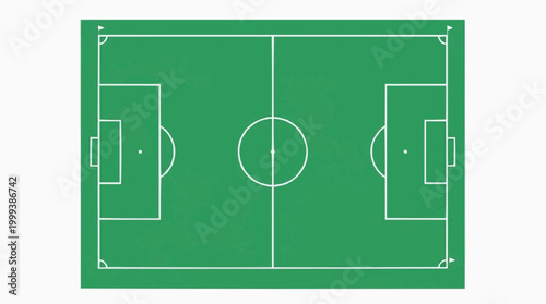 A minimalist overhead perspective showcases a pristine soccer field, perfectly segmented and awaiting the thrill of the sport.