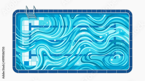 A vibrant illustration captures the allure of a public swimming pool, showcasing refreshing water with a beckoning ladder and sleek design, perfect for aquatic leisure.