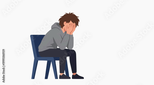 A dejected individual sits, their face obscured by hands, capturing a moment of profound sadness and despair. The scene portrays the burden of isolation.