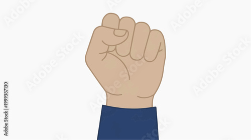 An illustration captures the strength of the human fist raised in solidarity. It symbolizes power, resistance, and a united front. The hand gesture conveys resilience.