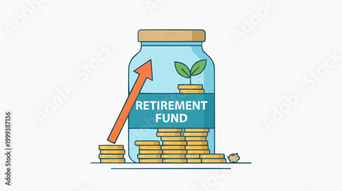 Visual representation of financial planning, with coins growing in a jar. Metaphor for long-term saving. 