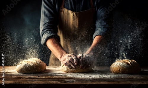 hands of baker's male knead dough