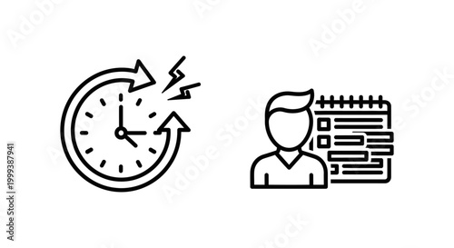 Schedule crunch and stress icons showing time pressure and workload management issues with schedule deadline pressure workload management minimalist illustration business employee overwork