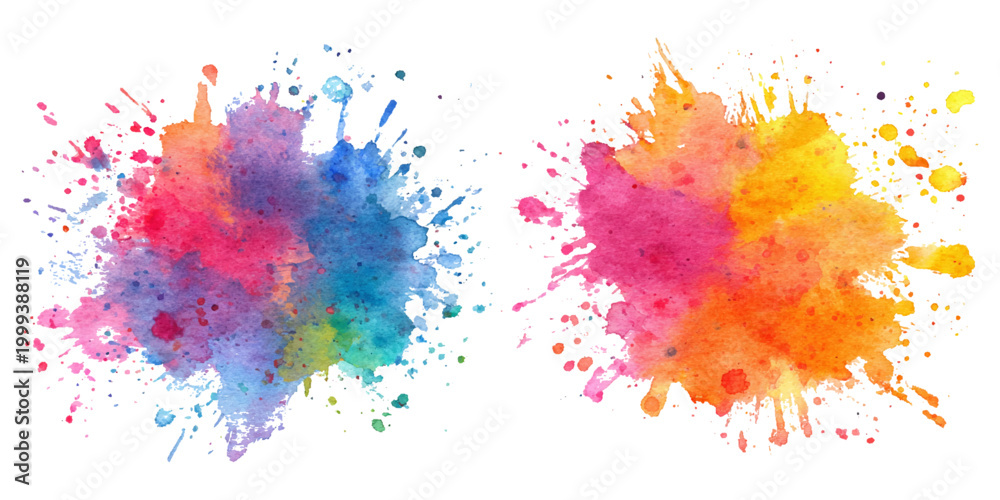 Fototapeta premium Modern watercolor set paint splash design. colorful rainbow artistic brush collections texture and creative vector background.