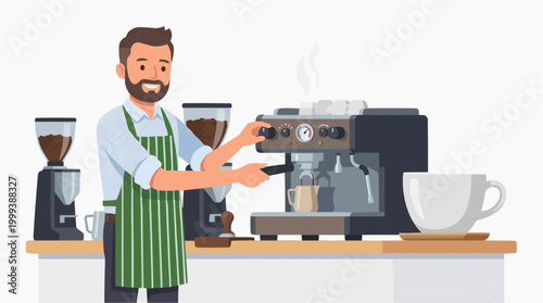 A Barista skillfully brews a perfect cup of coffee, showcasing the art of coffee-making with his expert technique.