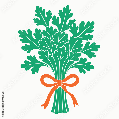 A flat vector illustration of a fresh bundle of green herbs tied together, with layered leaves in a clean modern style.