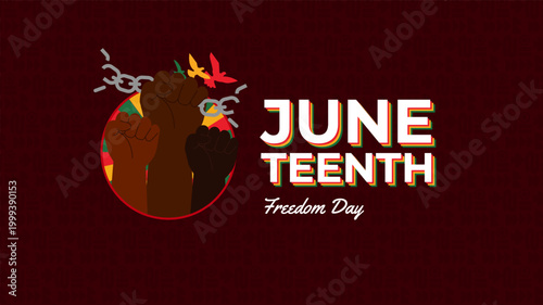 Juneteenth Commemoration Banner with Solidarity Hands and Emancipation Art