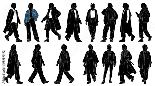 Black  White Vector Silhouettes of Women in Modest Fashion Outfits