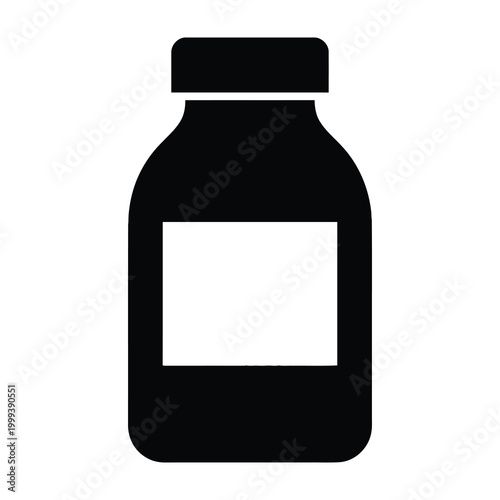 Black silhouette of a medicine bottle on white background
