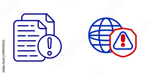 Fotografie Warning icons for documents and internet security isolated on transparent backgr
