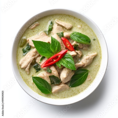 Delicious Green Curry with Chicken and Fresh Basil Garnish for Culinary Delights
