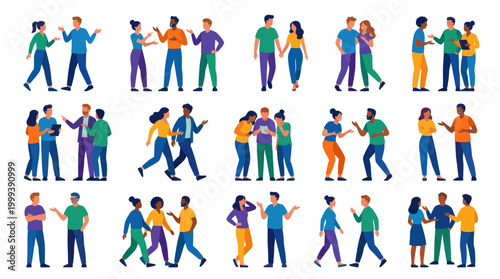 Flat Style Diverse People Talking Business Social Interaction Concepts