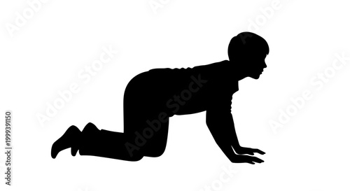 Photos Silhouette of a child on hands and knees, appearing to crawl or play on a white background