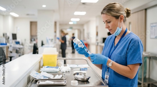 Nurse preparing medication in hospital.