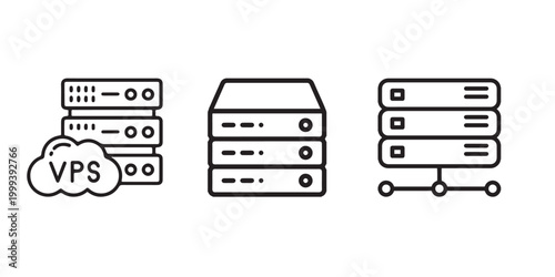 Server Hosting Icons Set - VPS Cloud Database Network Infrastructure Vector