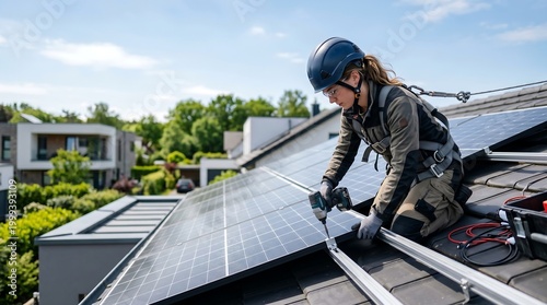 Solar panel installation on residential roof.