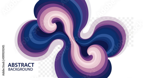 Abstract swirl pattern showing curves in shades of purple and blue, emanating from the center and spiraling outward against a clean white backdrop, creating a visually dynamic and flowing