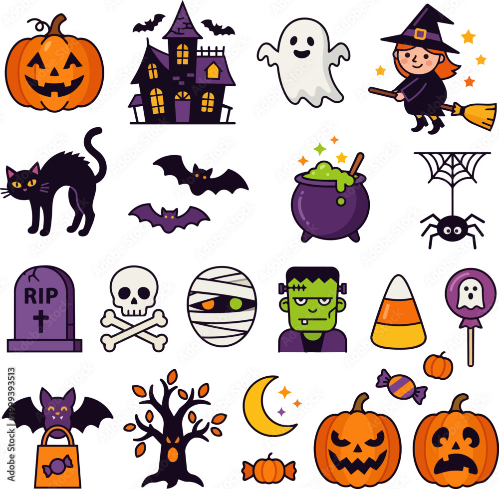 Obraz premium Cute Halloween Sticker Pack and Icon Collection