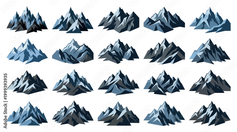 Fototapeta premium Set of cartoon style geometric mountains, vector illustration
