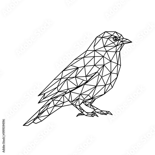 Fotografie Geometric Polygonal Sparrow Standing, Abstract Bird Design, Modern Low Poly Art